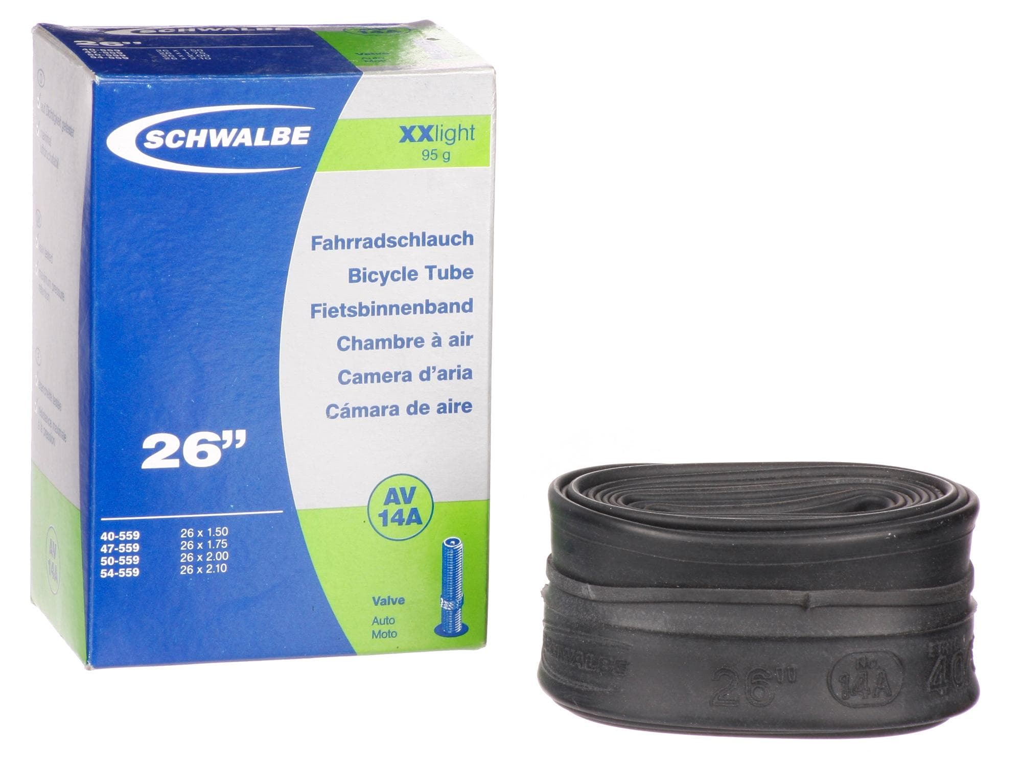 Schwalbe XXLight Bike Inner Tube, 26 inch x 1.5 - 2.10 inch