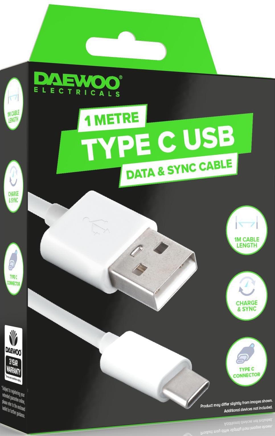 DAEWOO 1 METRE USB-A TO USB-C CABLE 1A