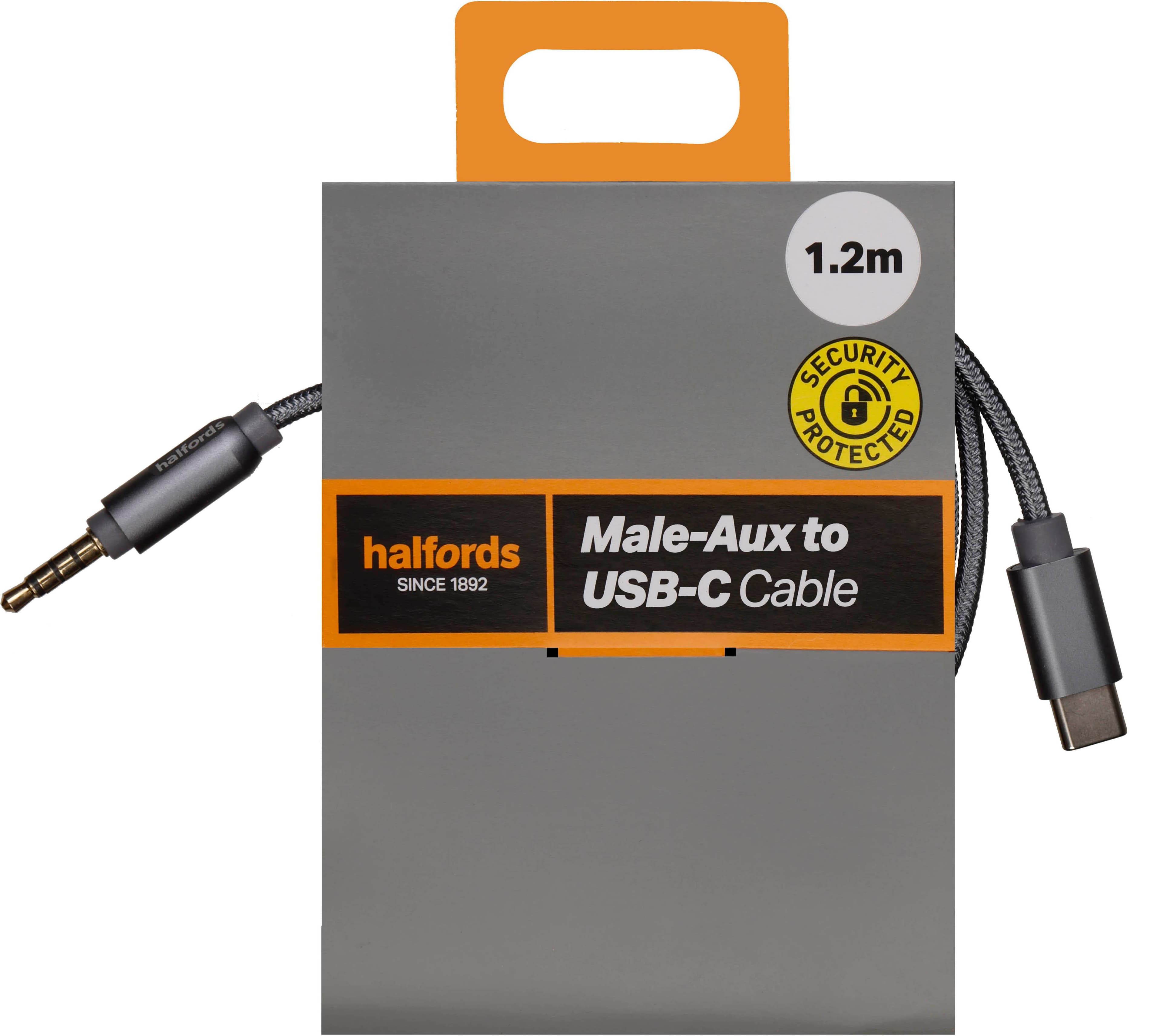 Halfords Aux to USB C 1.2m Charcoal