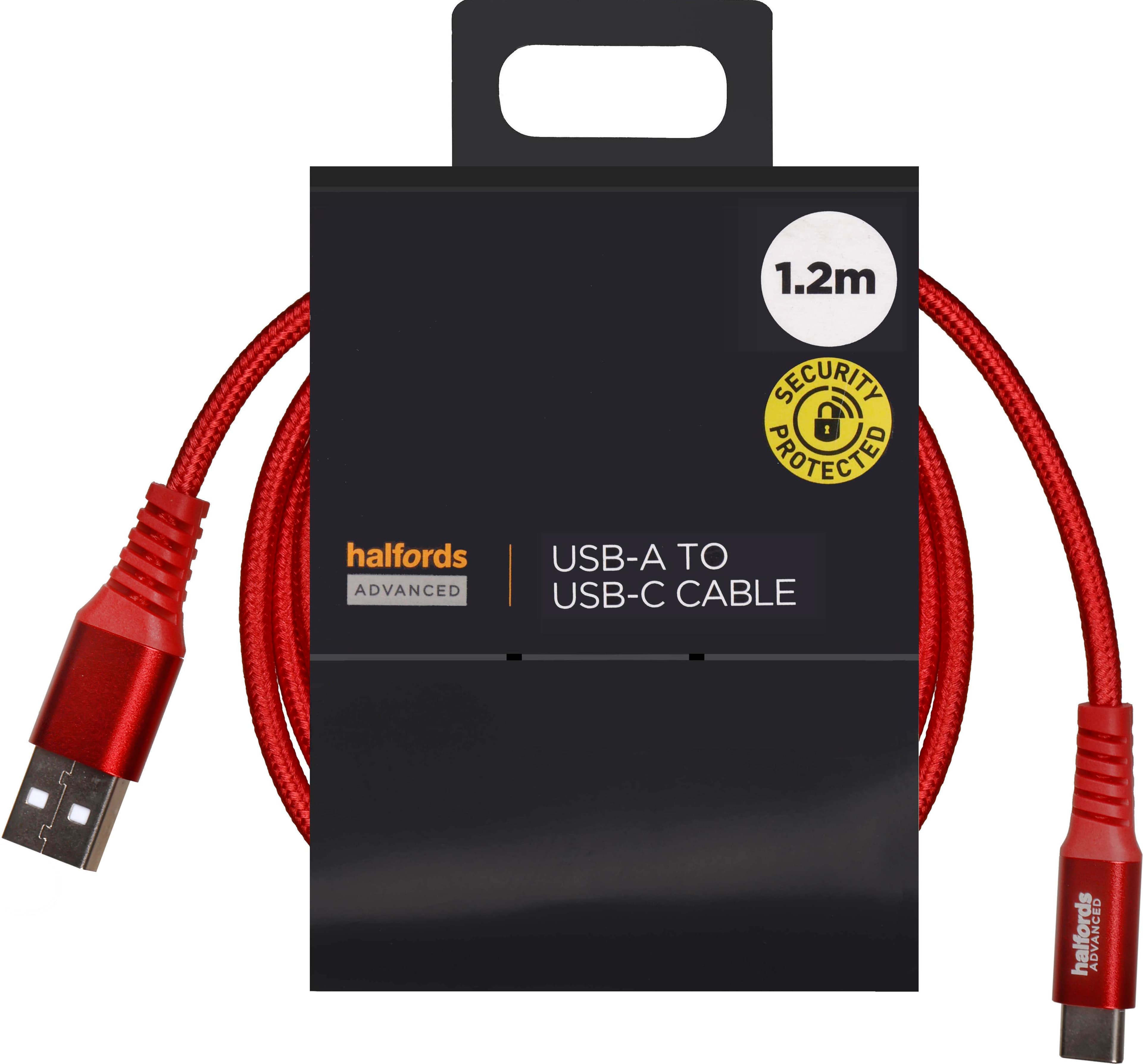 Halfords USB-A to USB-C 1.2m Red