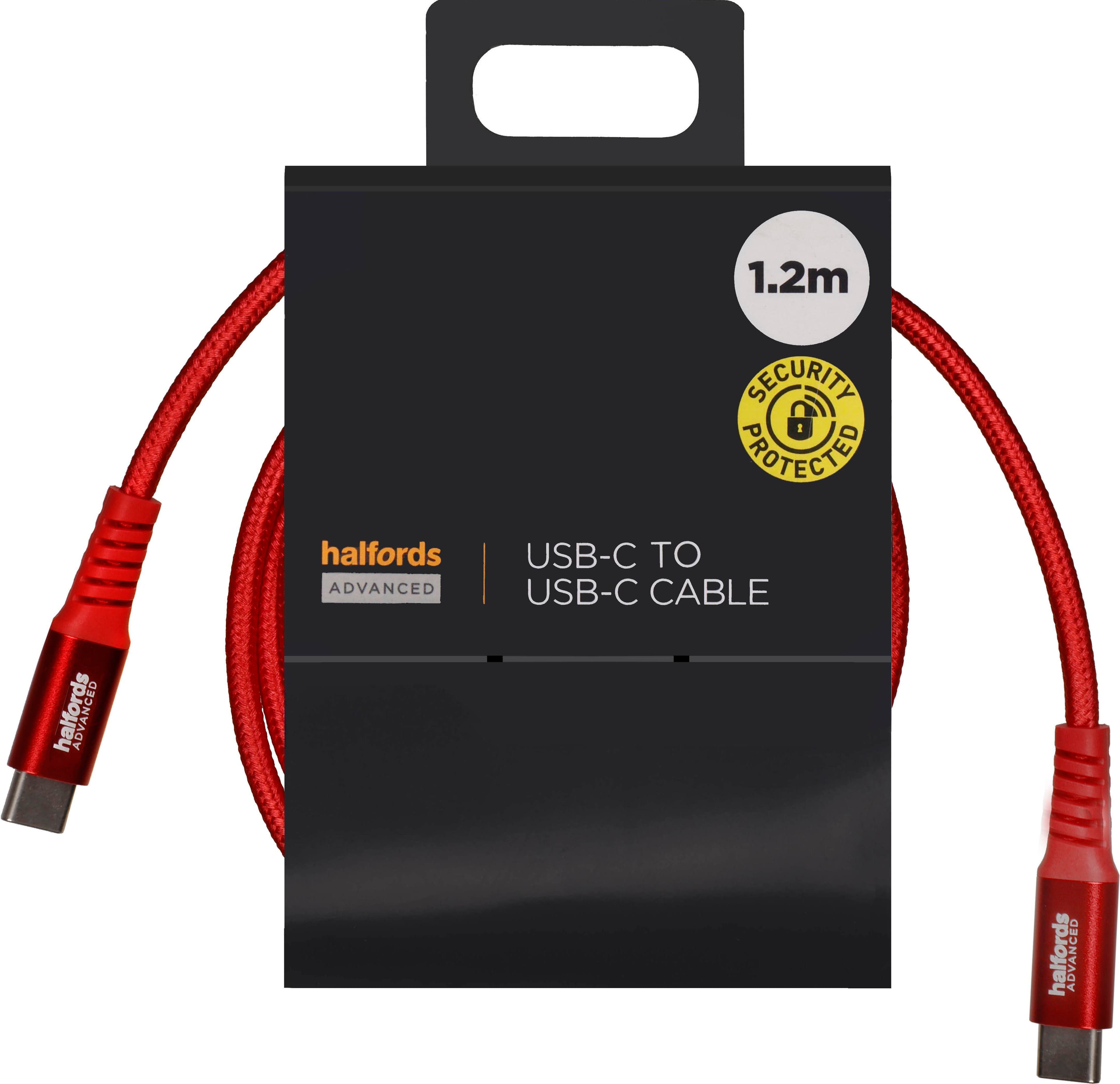 Halfords USB-C to USB-C Cable 1.2m Red