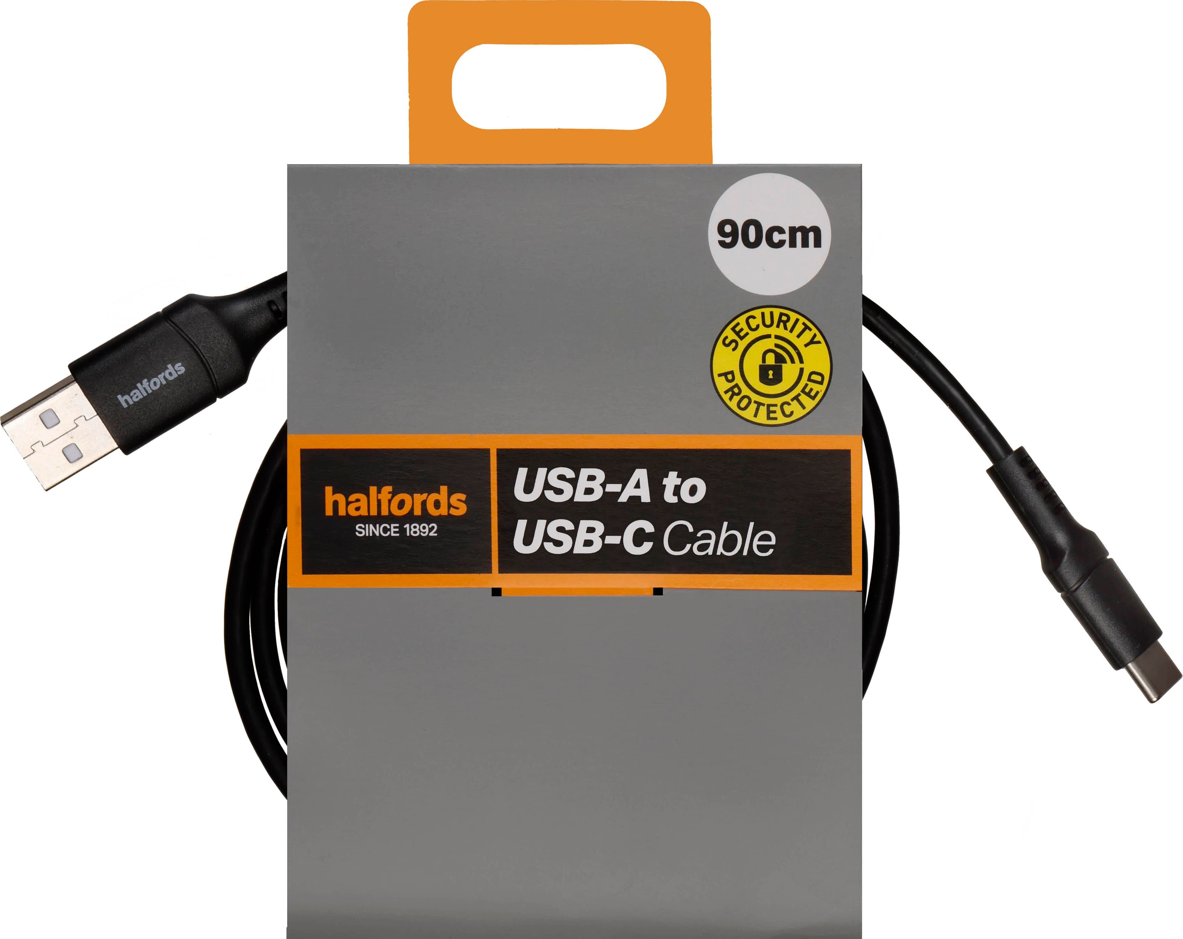 Halfords USB-A to Micro USB Cable 90cm Black