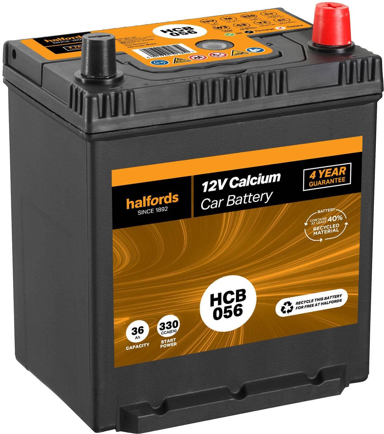 Halfords HCB056 12V Car Battery 4 Year Guarantee