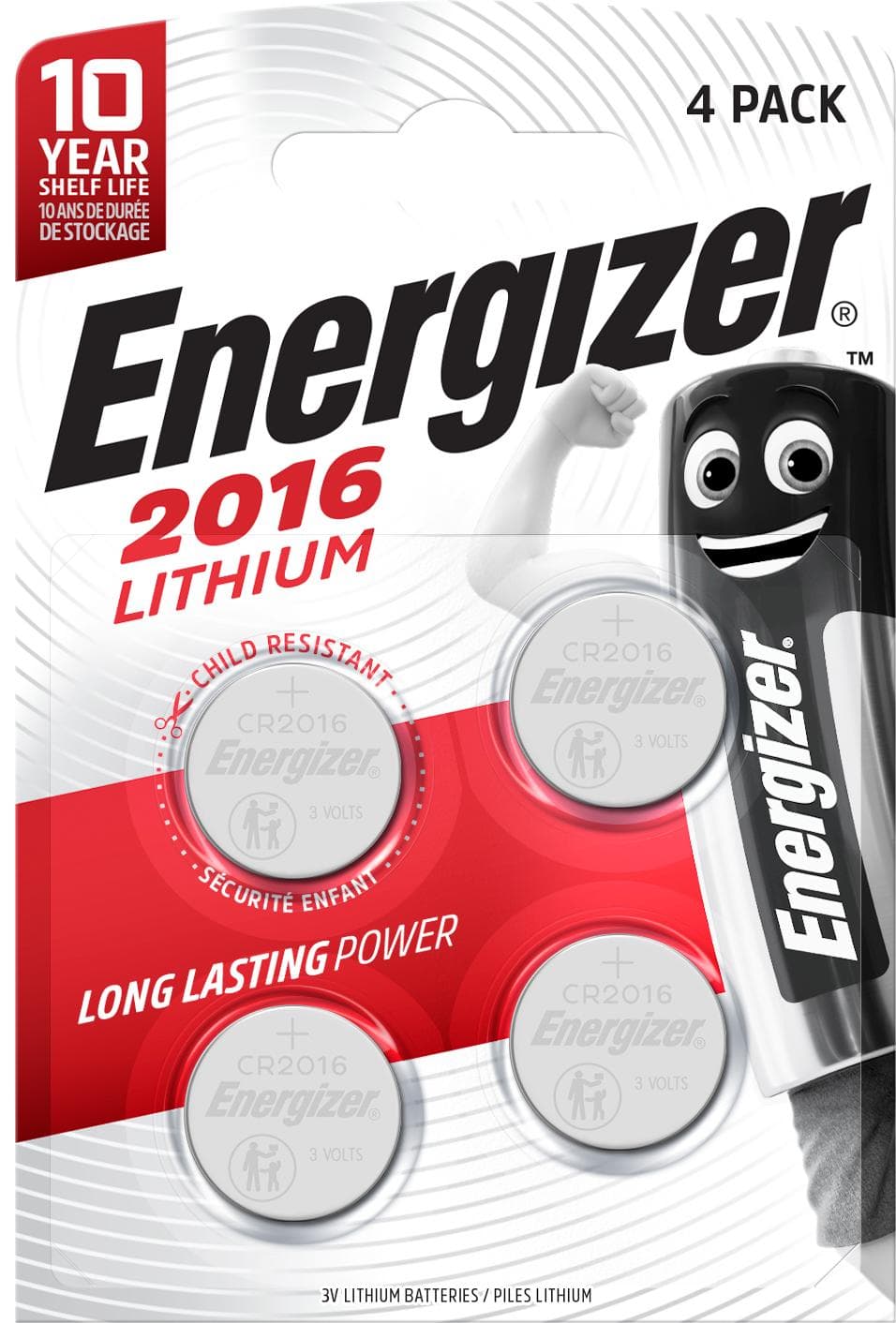 Energizer 2016 Lithium Coin Battery, 4 Pack