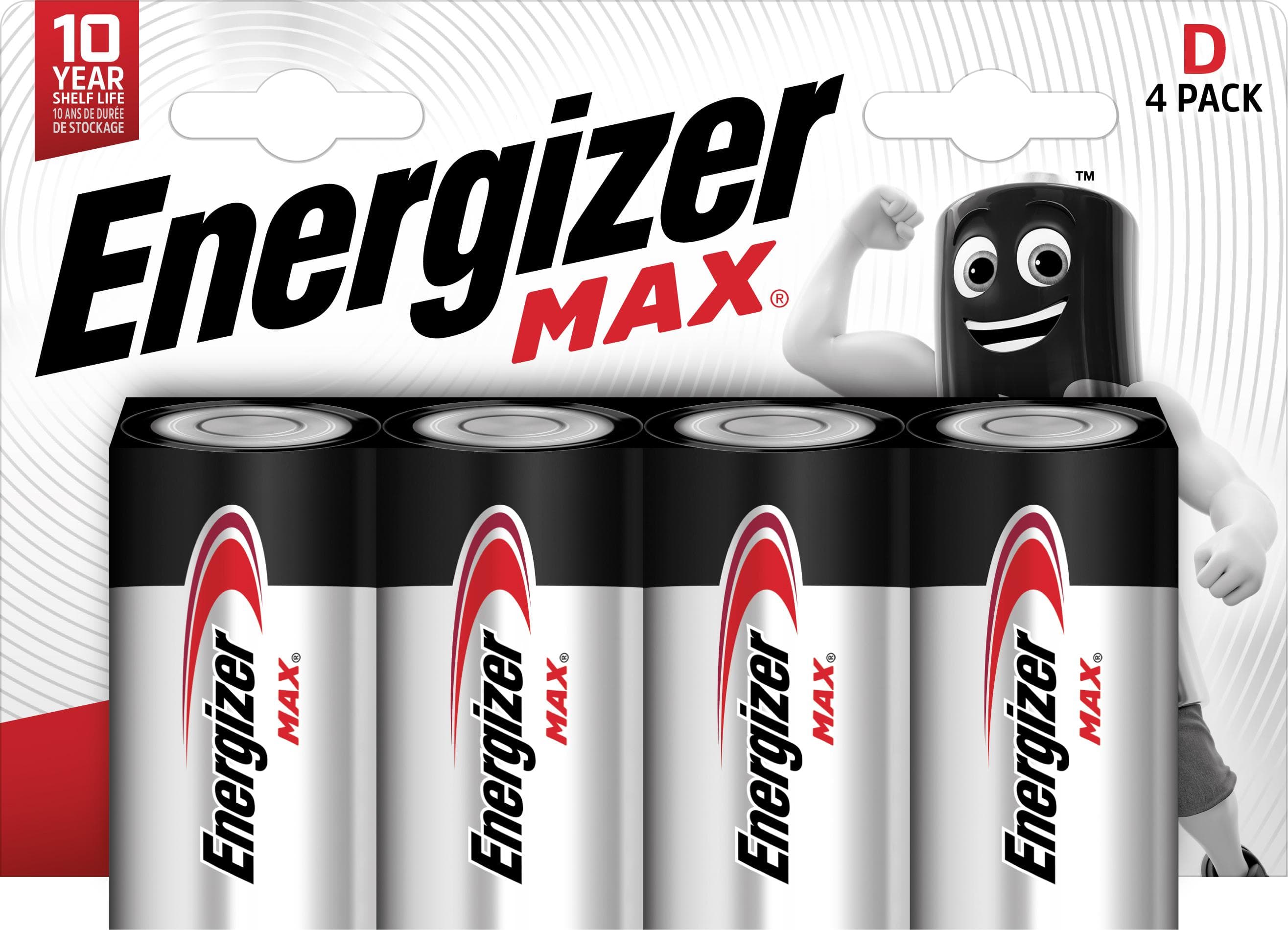 Energizer Max D Batteries, Alkaline, 4 Pack