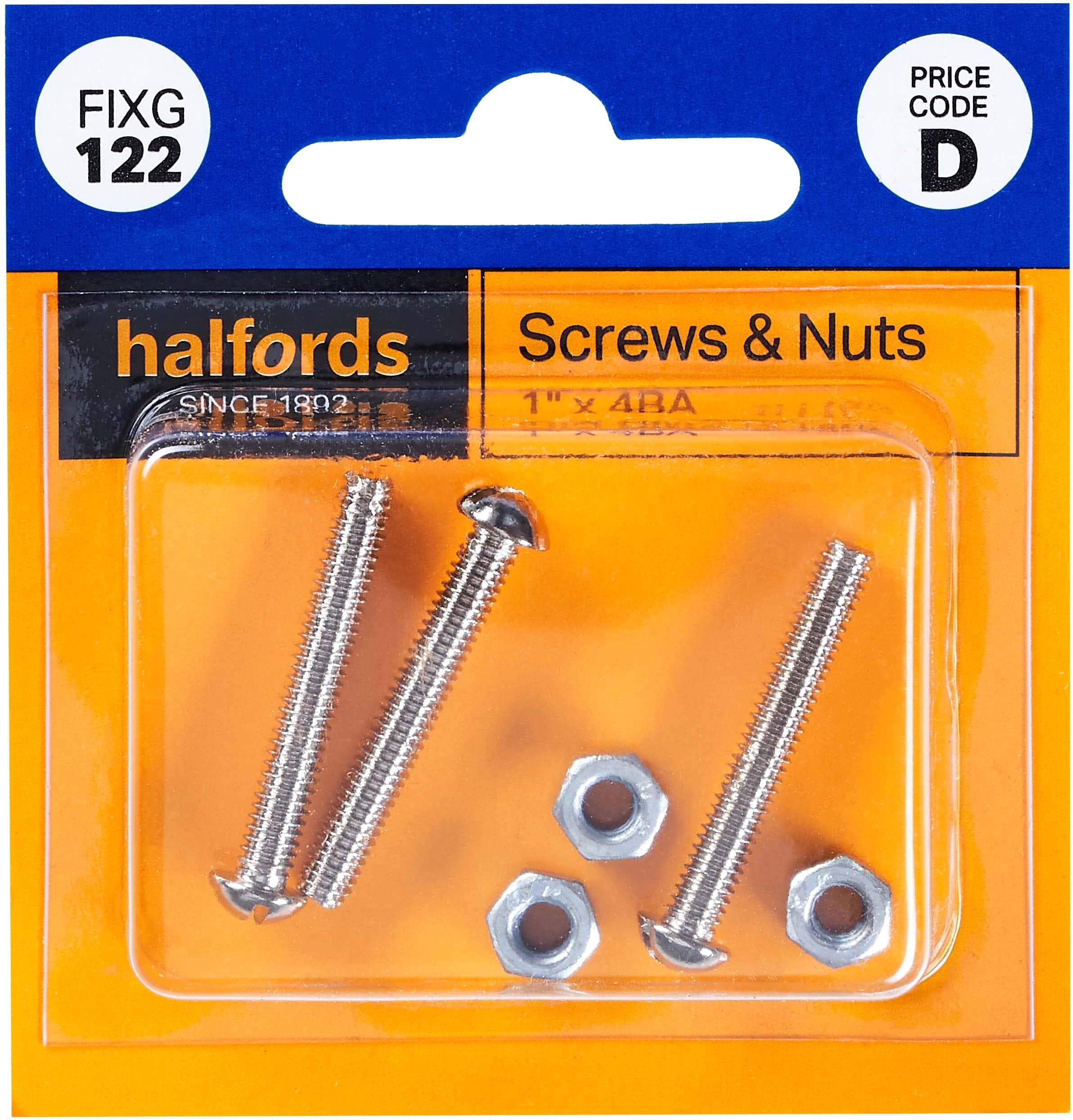 Halfords Screws and Nuts 1 inchx2BA (FIXG123)