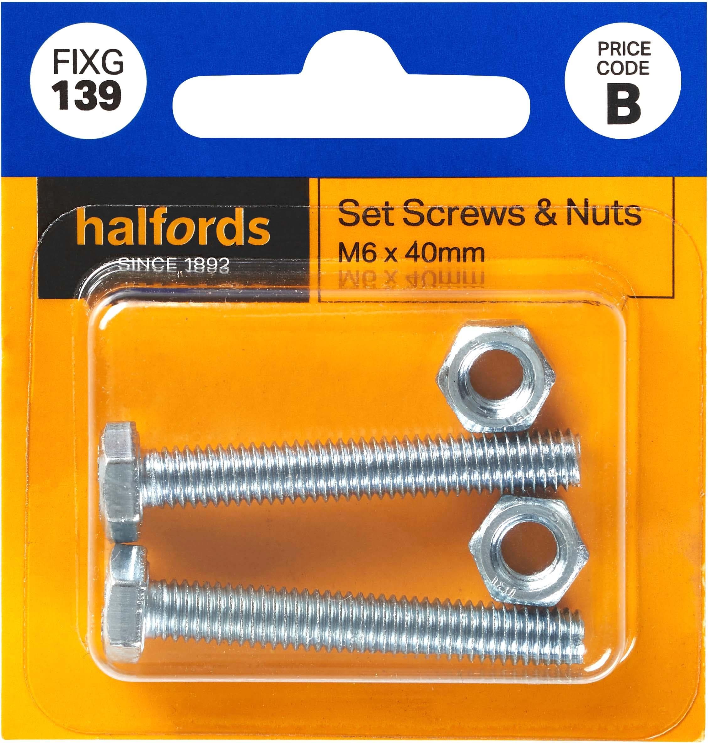 Halfords Set Screws & Nuts M6 x 40mm (FIXG139)