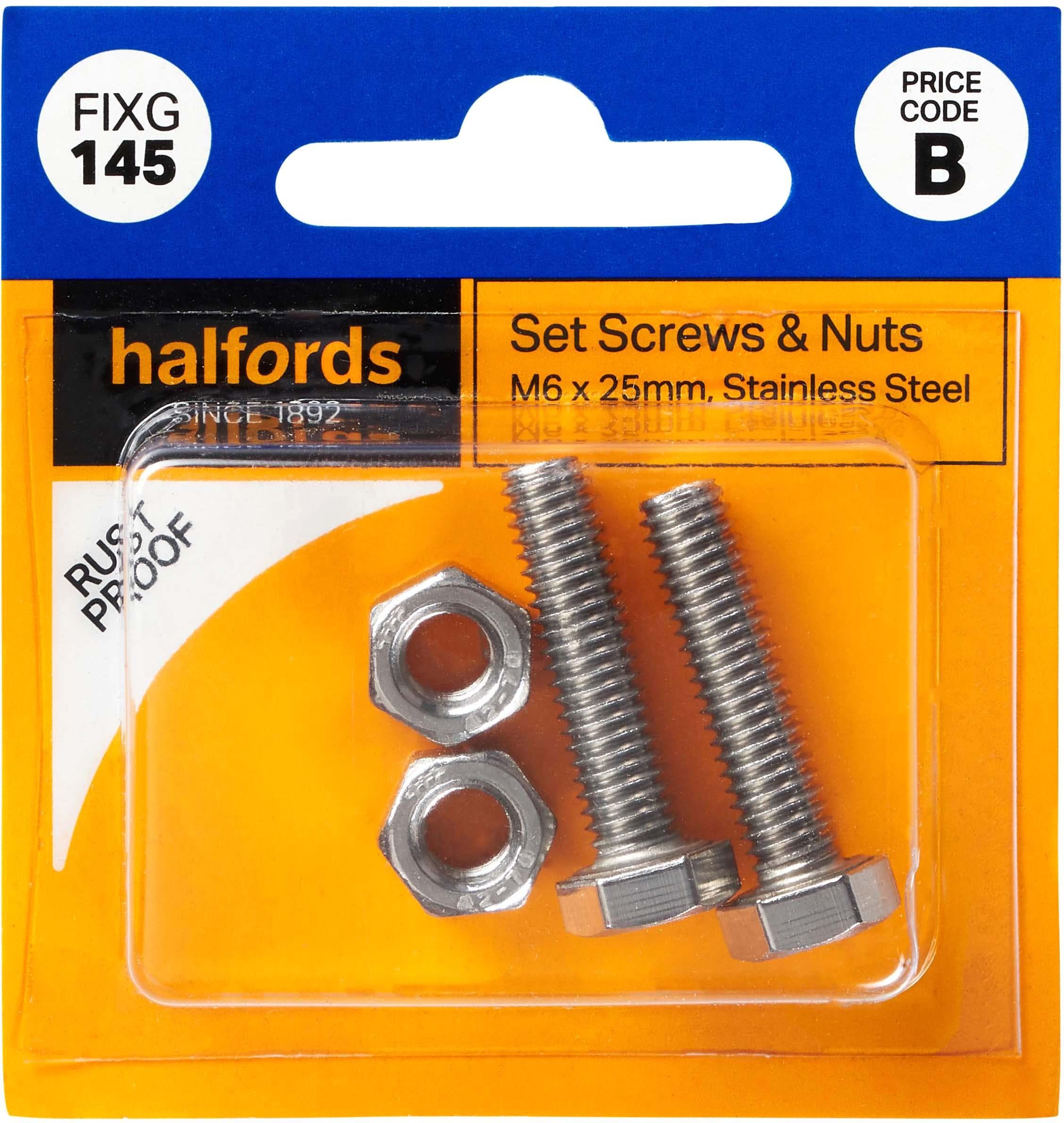 Halfords Set Screws and Nuts M6 x 25mm (FIXG145)