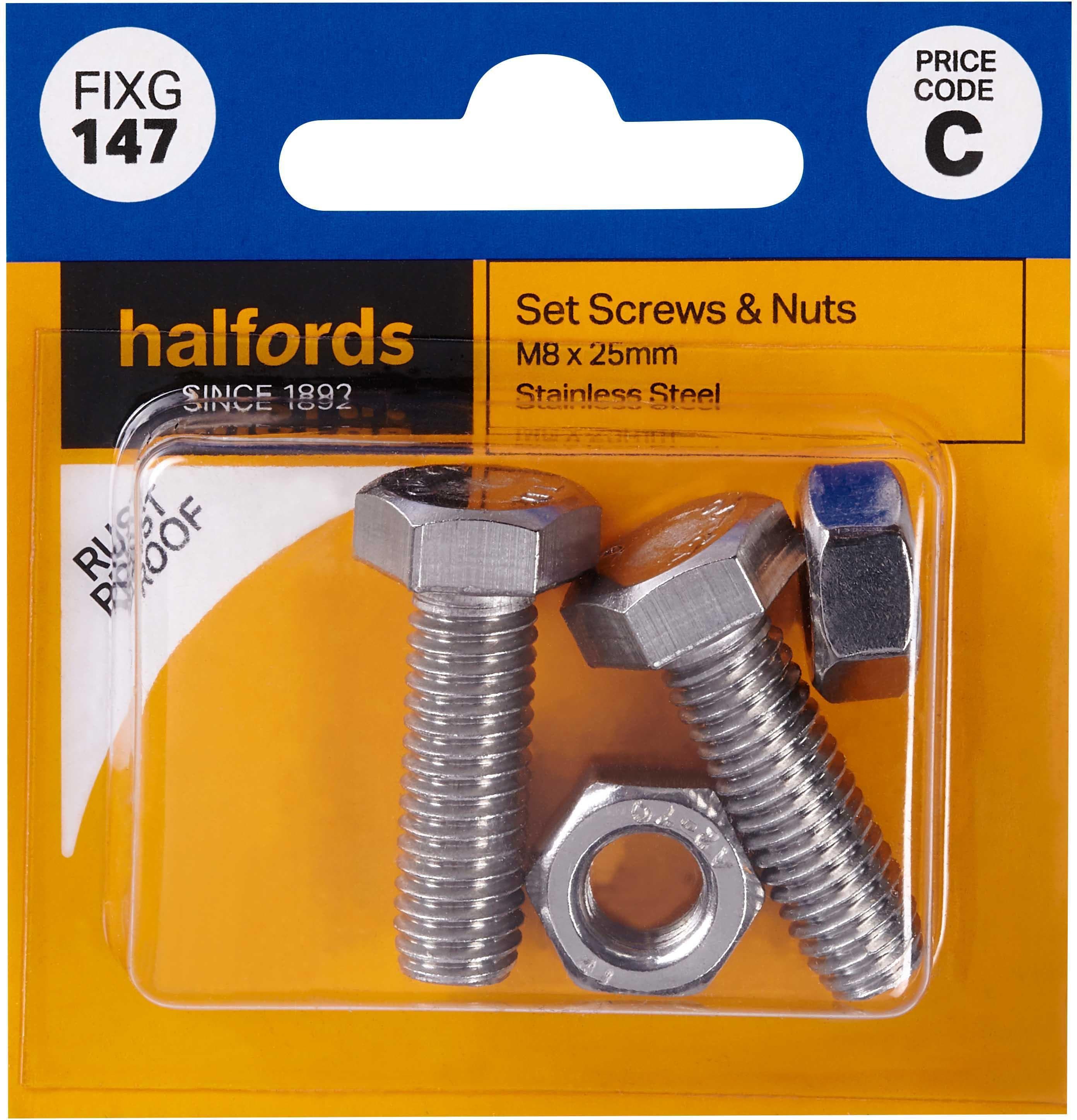 Halfords Set Screws and Nuts M8 x 25mm (FIXG147)