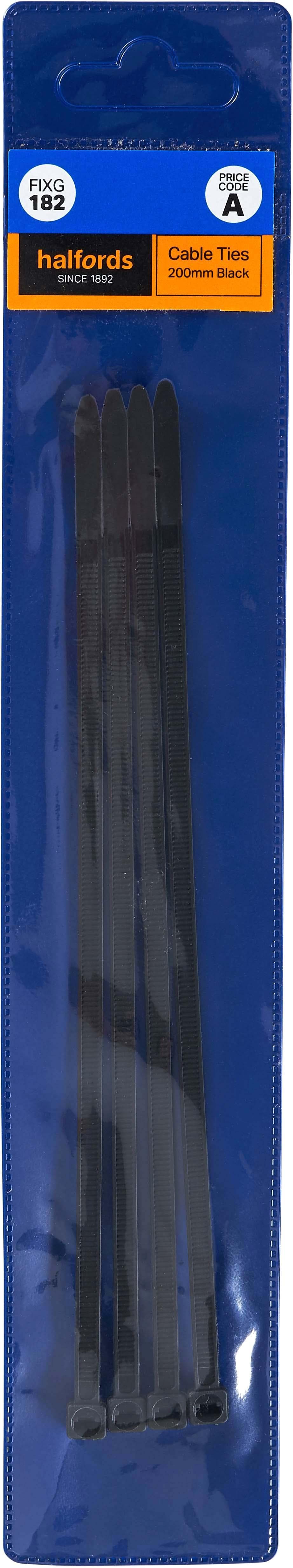 Halfords Cable Ties 200mm Black (FIXG182)