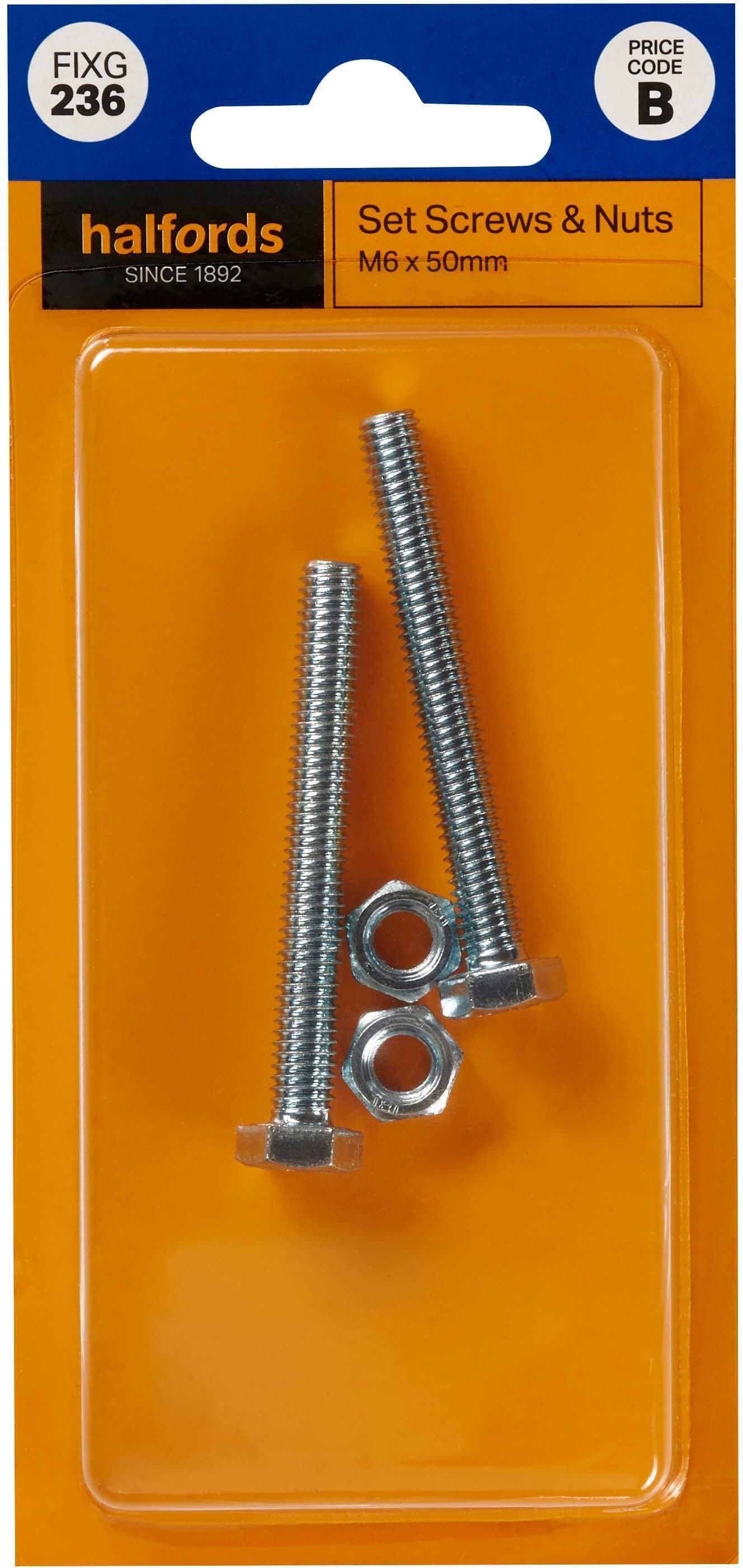 Halfords Set Screws & Nuts M6 x 50mm (FIXG236)