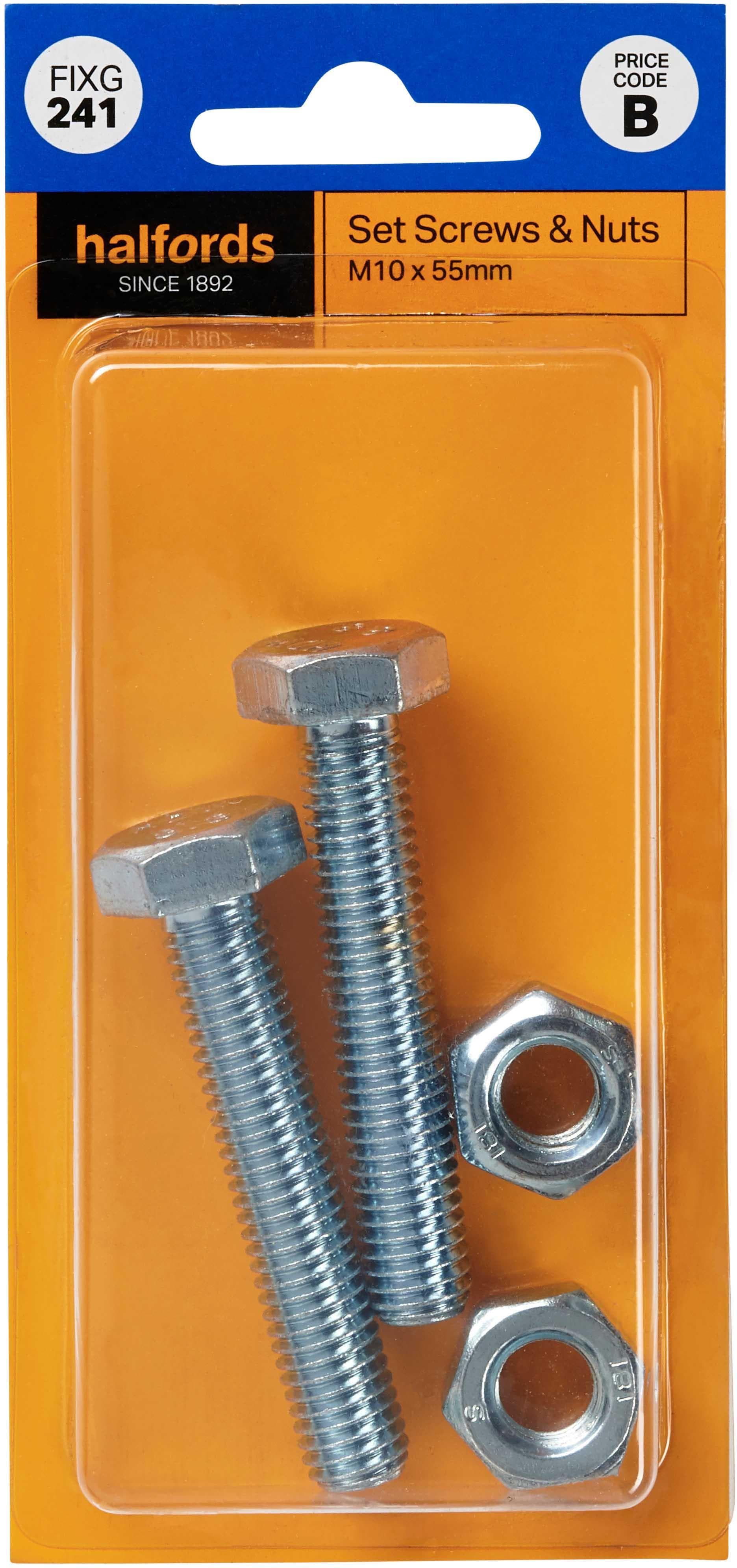 Halfords Set Screw & Nut M10 x 55mm (FIXG241)