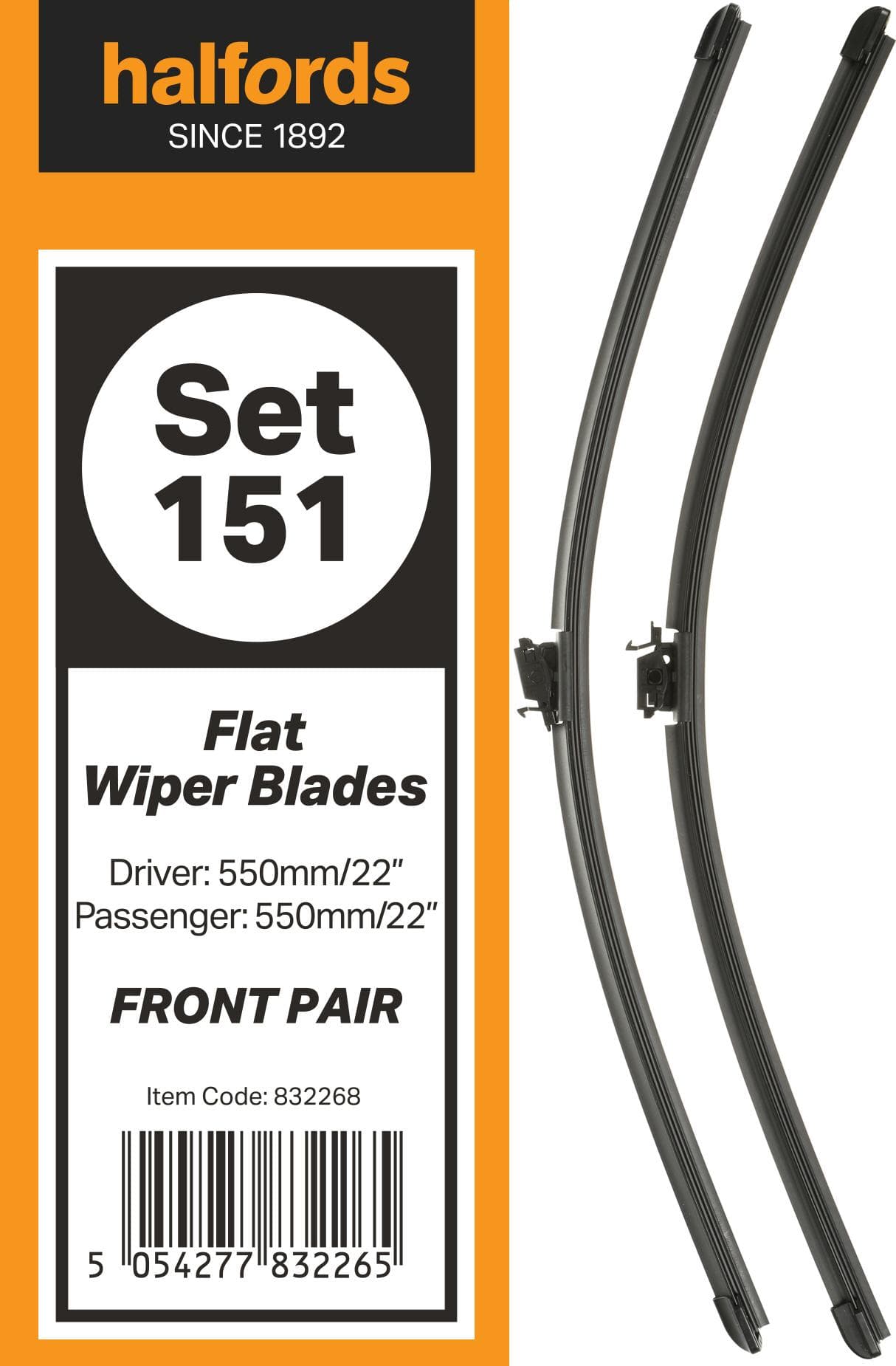 Halfords Flat Wiper Set 151 - Front Pair