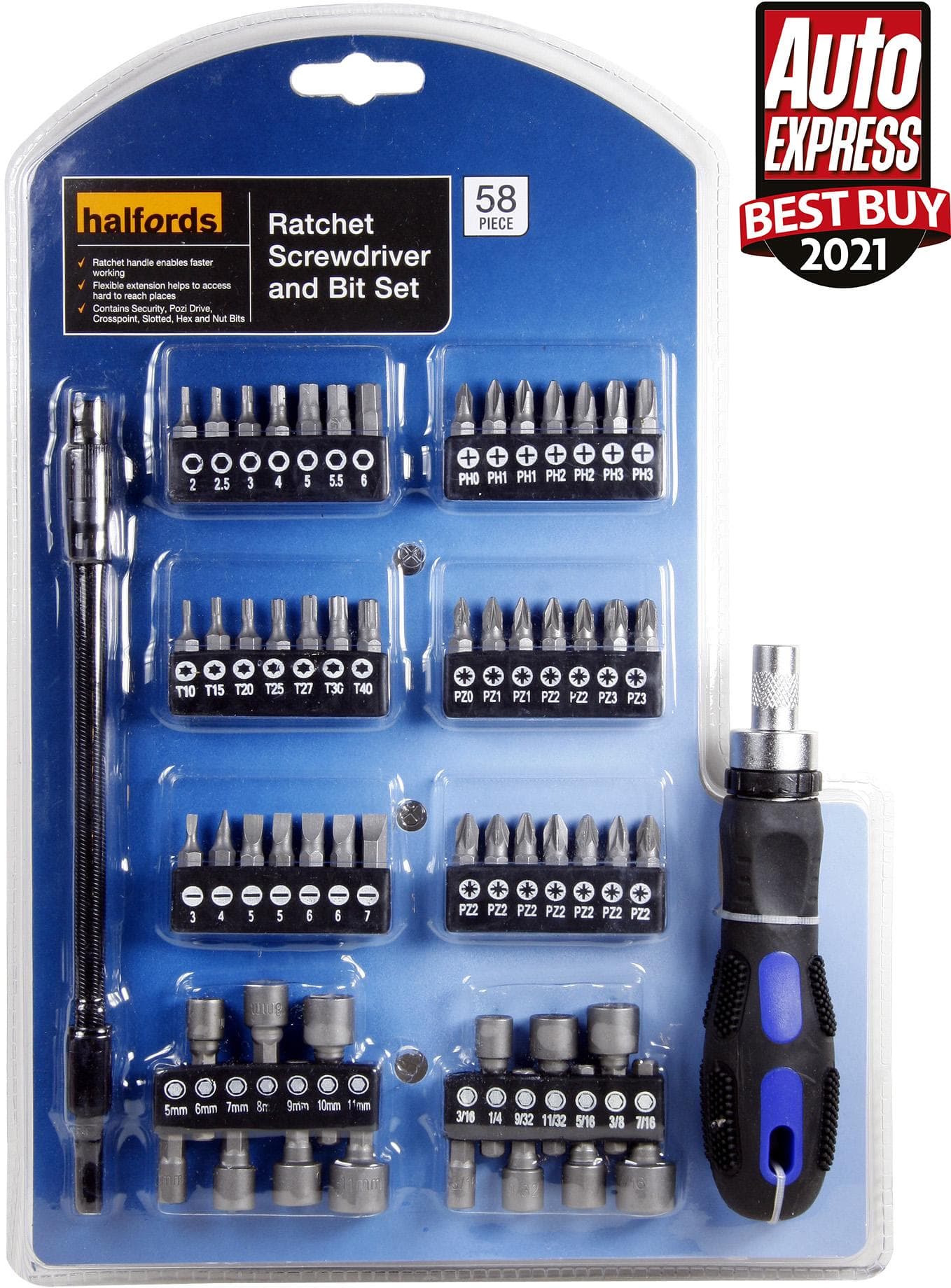 Halfords 58 piece Ratchet Screwdriver & Bit Set
