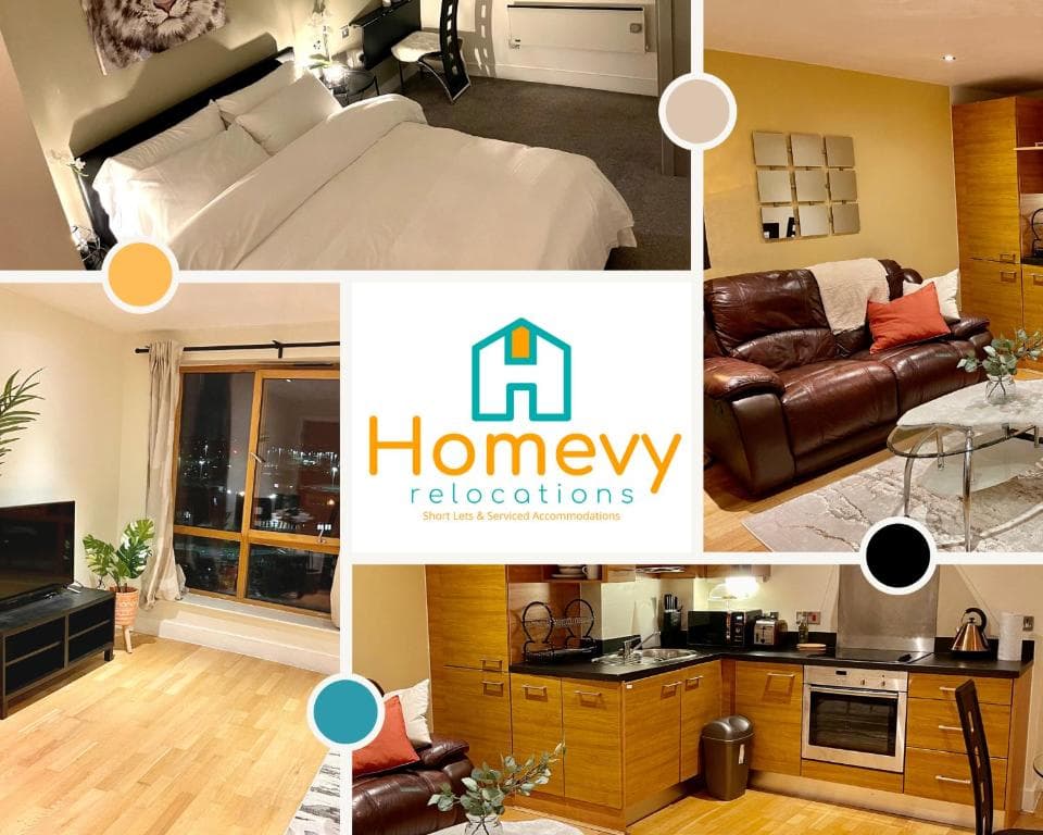 Accommodation at 1 Bedroom Apartment by Homevy Relocations Short Lets & Serviced Accommodation Leeds Dock - Stylish and Convenient in leeds