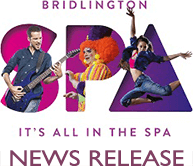 Colorful promotional graphic for Bridlington Spa's Christmas pantomime, featuring performers in vibrant costumes and dynamic poses.