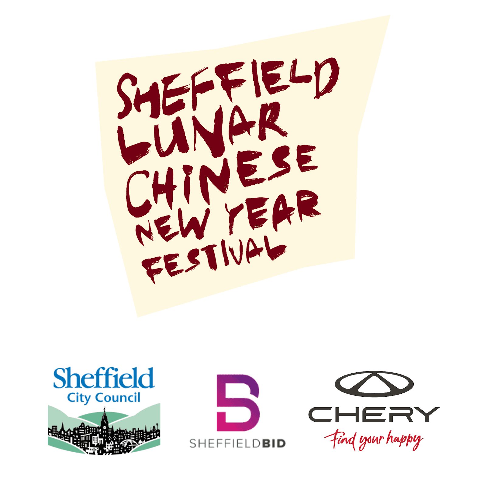 Bold text announcing the Sheffield Lunar Chinese New Year Festival, accompanied by logos of Sheffield City Council and sponsors.