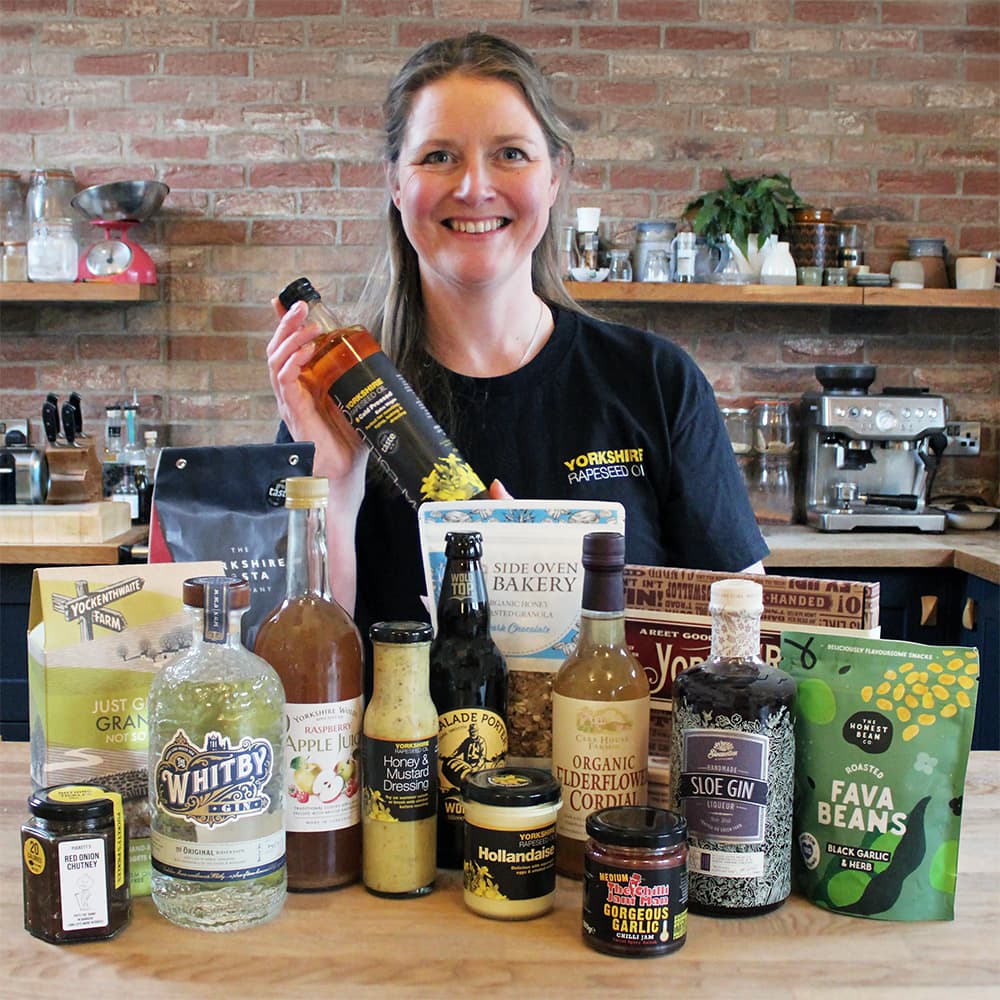 Jennie Palmer with products from Yorkshire Rapeseed Oil