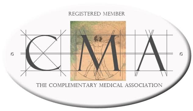 CMA logo featuring a stylized figure, with "REGISTERED MEMBER" and "THE COMPLEMENTARY MEDICAL ASSOCIATION" text.