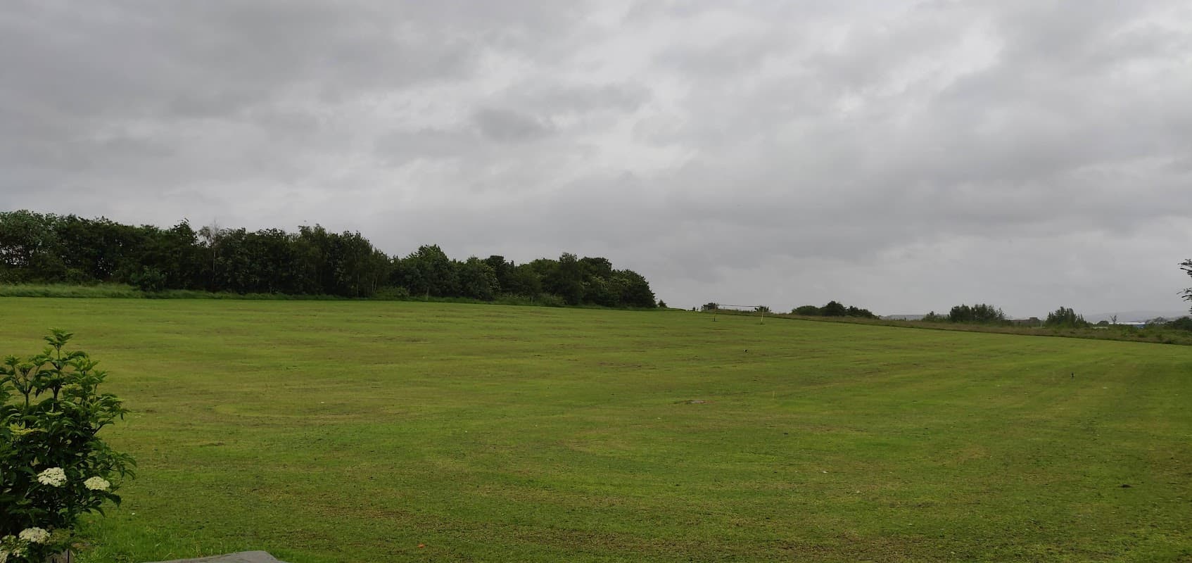 Expansive green field under a cloudy sky, with trees lining the background in Community Park, Darnall.