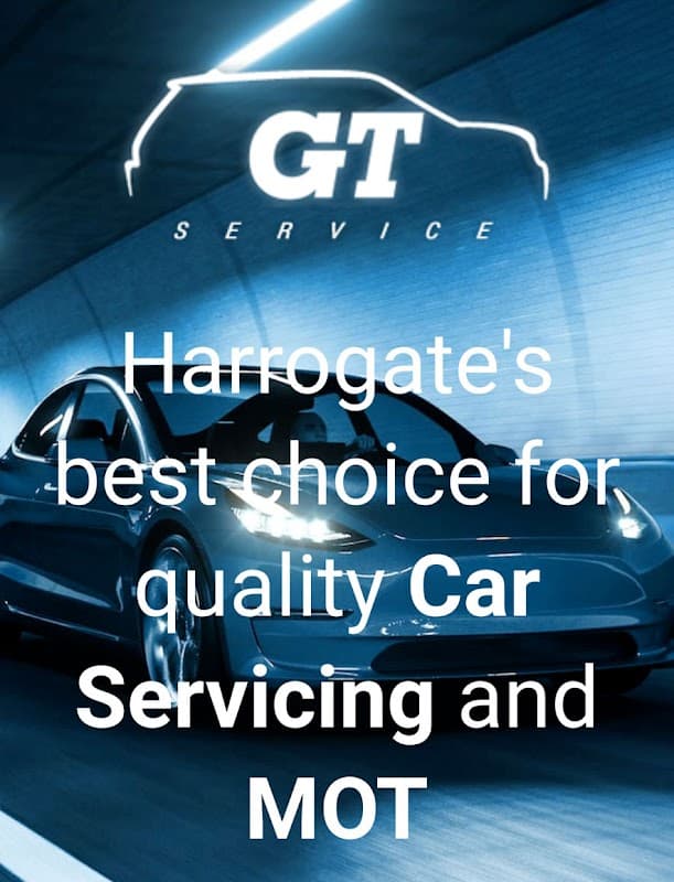 GT Service Centre sign with a sleek car in a tunnel, promoting quality car servicing and MOT in Harrogate.