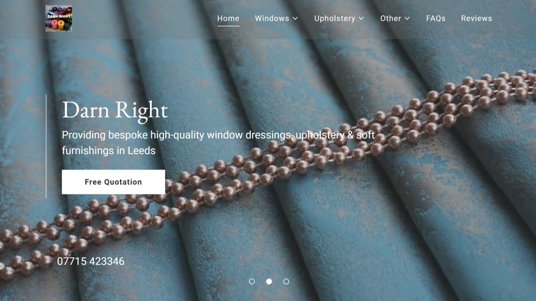 Bespoke window dressings and upholstery shop in Garton, Yorkshire, featuring textured fabric and decorative beads.