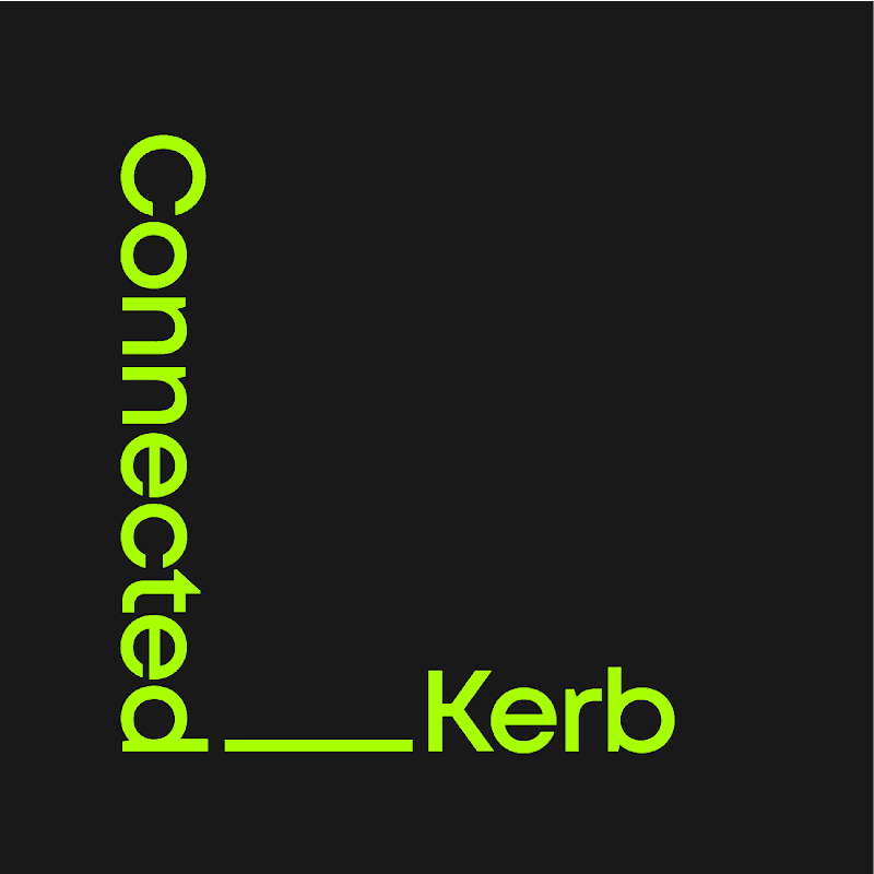 Connected Kerb Charging Station logo in vibrant green text on a dark background, emphasizing modern electric vehicle charging.