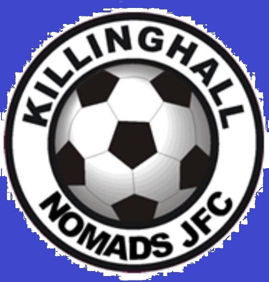 Killinghall Nomads Junior Football Club logo featuring a black and white soccer ball on a blue background.