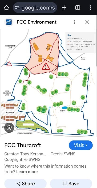 Map of Thurcroft Pit Top park, showing pathways, green areas, a pond, and surrounding roads.