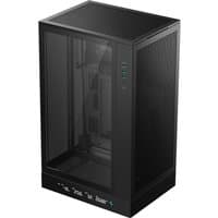 Black DeepCool CH270 Digital Mini Tower with mesh panels, glass front, and USB ports on the side.