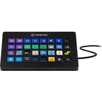Black Elgato Stream Deck XL with 32 customizable LCD buttons and USB cable.