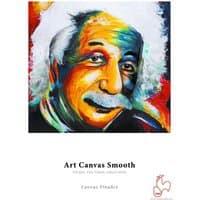 Hahnemühle Art Canvas Smooth White with vibrant Einstein portrait, 400 gsm, fine texture, vivid color reproduction.