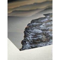 Hahnemühle Hemp Art paper with textured surface, featuring a printed rocky landscape with muted colors.