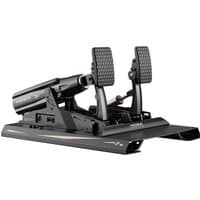 Black Moza Racing mBooster Pedal Set with dual textured pedals on a sleek metallic base.