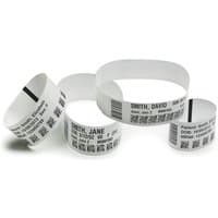 White Zebra Z-Band UltraSoft wristbands with black text and barcodes, designed for patient identification.