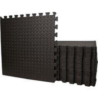 Black 60cm x 60cm interlocking EVA foam floor mats, set of 8, with textured surface and puzzle-like edges.
