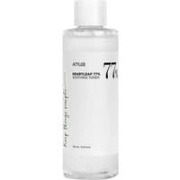 Clear bottle of Anua Heartleaf 77% Soothing Toner with white label and black text, 250 ml size.