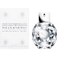 Armani Diamonds Eau De Parfum 50ml, faceted glass bottle with silver cap, Emporio Armani logo embossed on front.