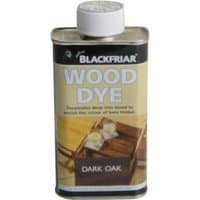 Rectangular Blackfriar wood dye can, dark oak, 250ml, with black cap and label featuring wood imagery.