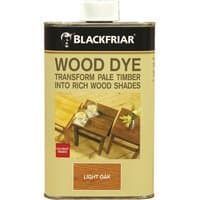 Blackfriar wood dye can with redwood mahogany label, 250ml, featuring wooden furniture imagery.