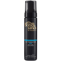 Bondi Sands Self Tanning Foam Dark 200 ml, black bottle with gold logo and blue label stripe.