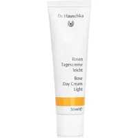 White tube of Dr Hauschka Rose Day Cream Light 30ml with silver cap and orange accent stripe.
