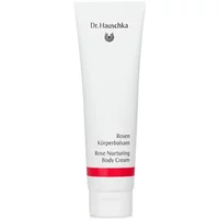White tube of Dr Hauschka Rose Nurturing Body Cream 145ml with red stripe and black text.