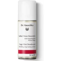 Dr Hauschka Sage & Mint Deodorant 50ml, clear bottle with white cap and red label detailing.