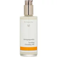 Dr Hauschka Soothing Cleansing Milk 145ml in a clear bottle with a silver pump and orange accent band.