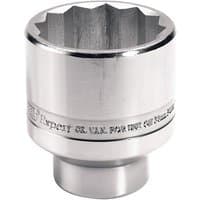 "Draper Expert 65mm hub nut socket, silver metallic finish, 3/4-inch square drive, engraved branding on side"