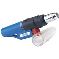 Blue and black Draper flameless gas torch GT9 with silver nozzle and transparent cap.