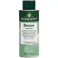 Herbatint Detox Shampoo 260ml bottle, dark green with white label, featuring brand logo and detoxifying benefits.