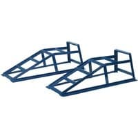Blue Sealey car ramps with metal grid design, 1-tonne capacity each, angled incline, and sturdy frame.