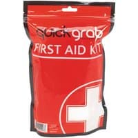 Red Sealey first aid grab bag with white cross and zip closure.